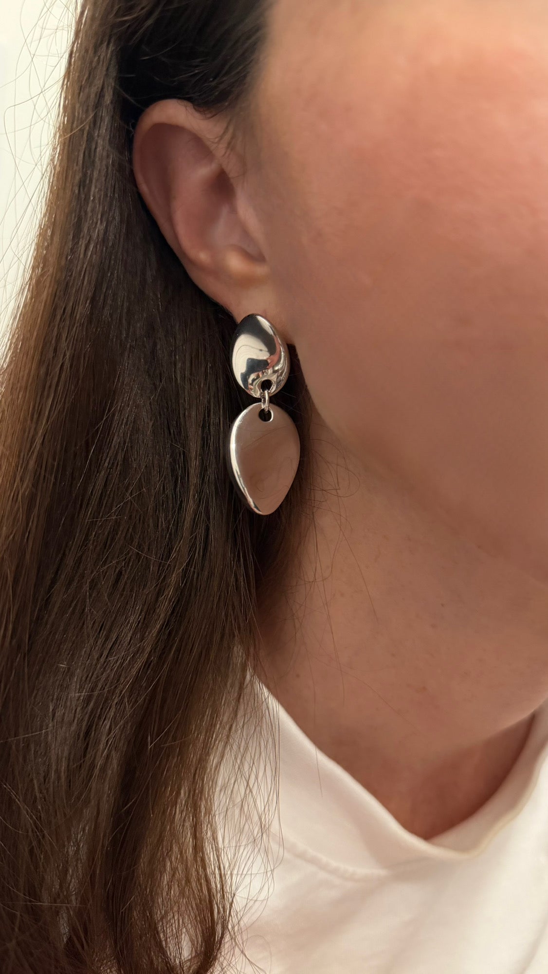 Silver Twisted Oval Link Dangle Earrings