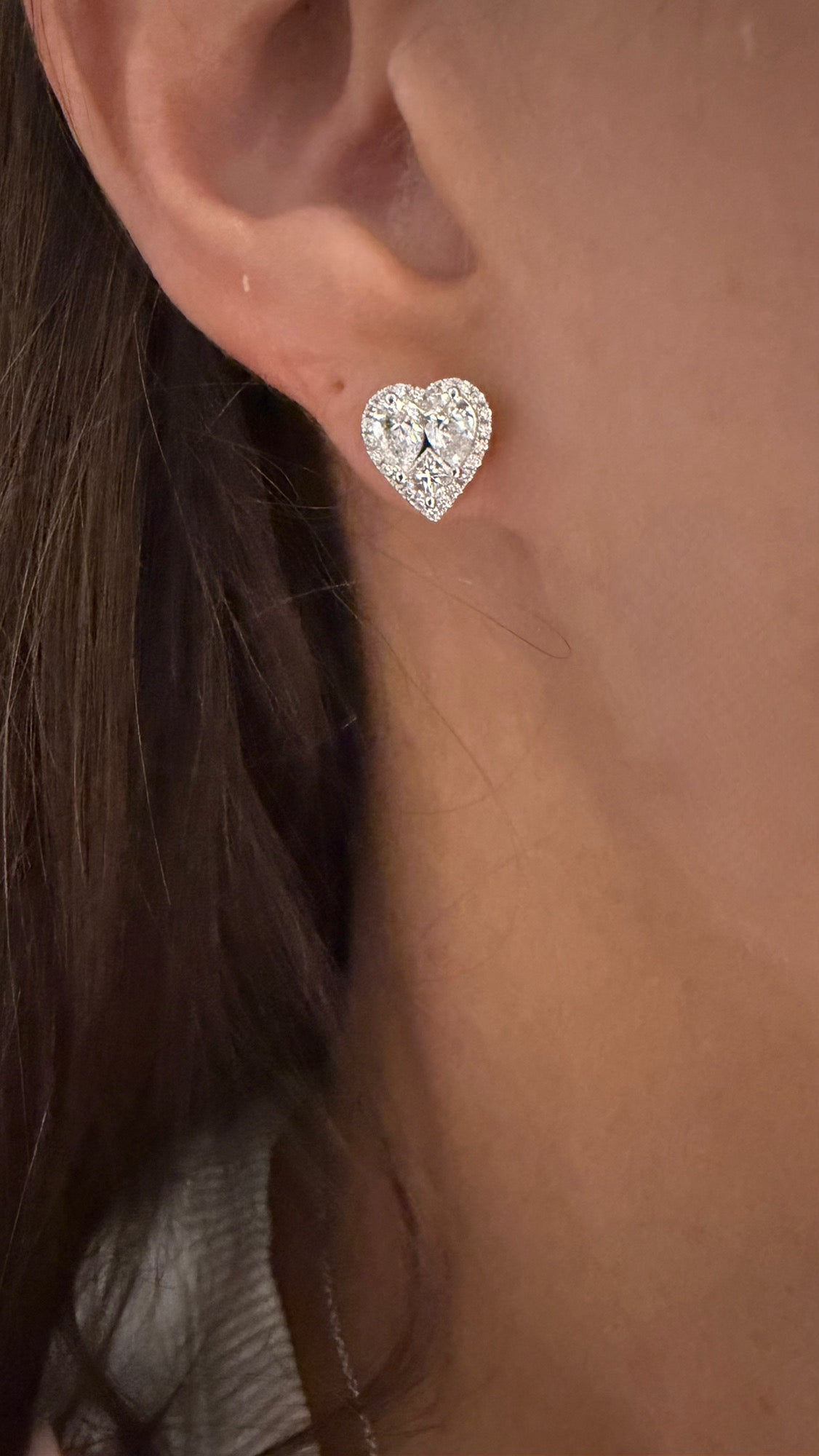 Diamond Illusion Heart Halo Stud Earrings