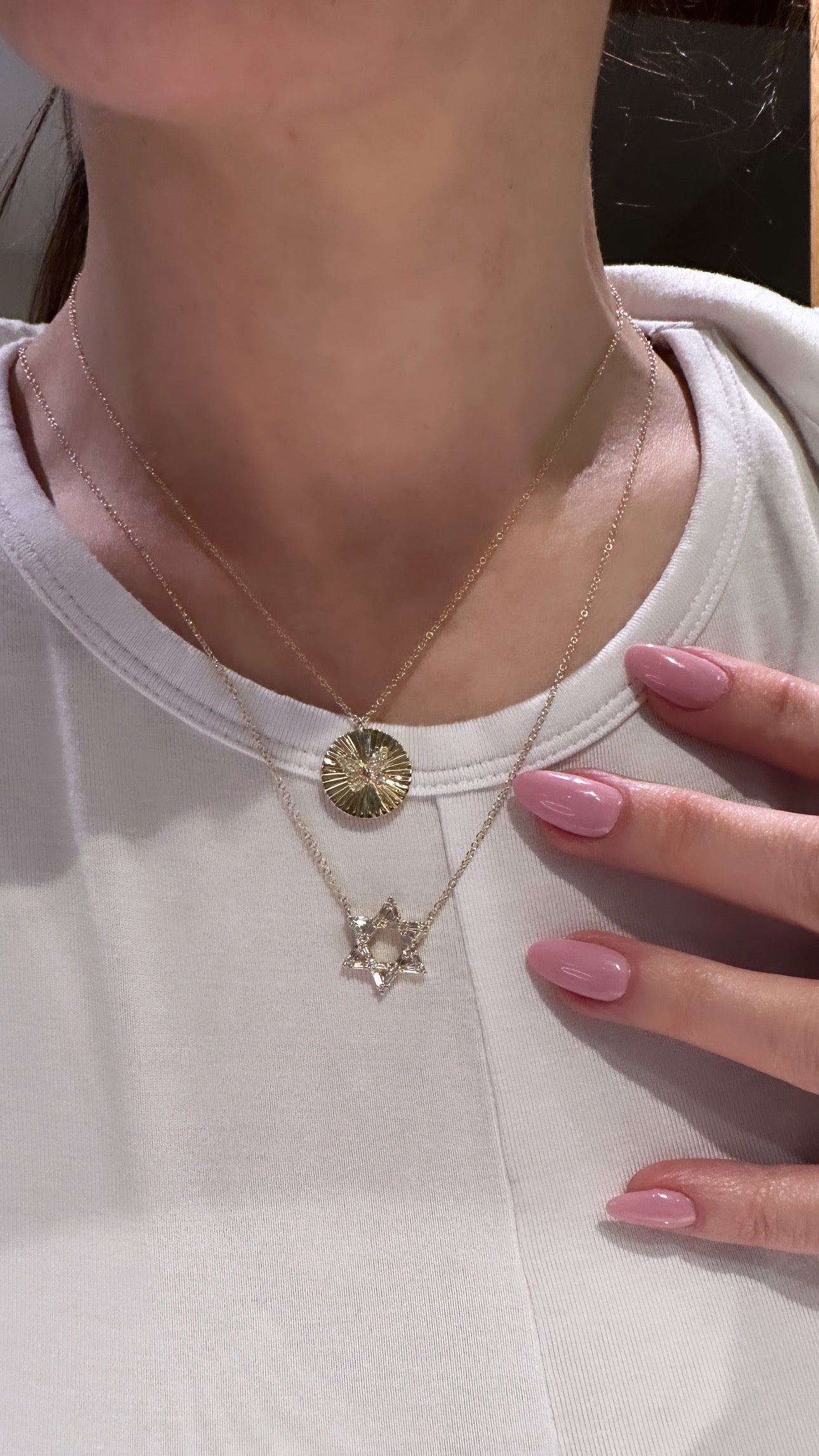 Fluted Diamond Butterfly Disc Pendant