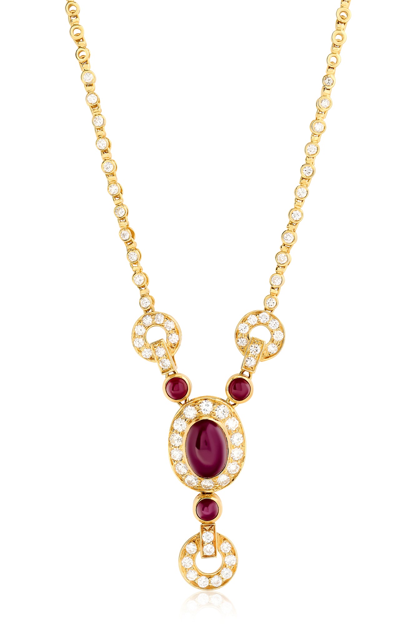 Estate Cabochon Ruby and Diamond Necklace