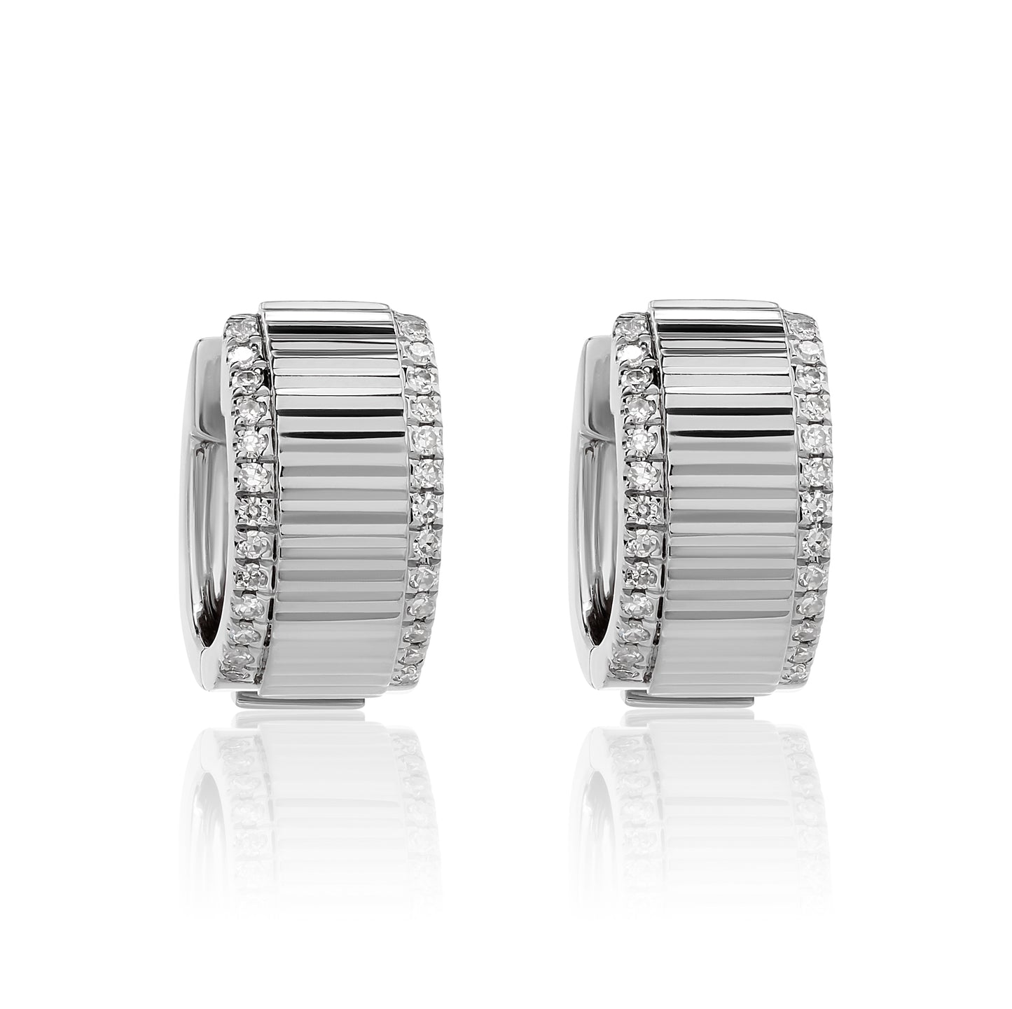 Fluted Style Gray Diamond Hoop Earrings