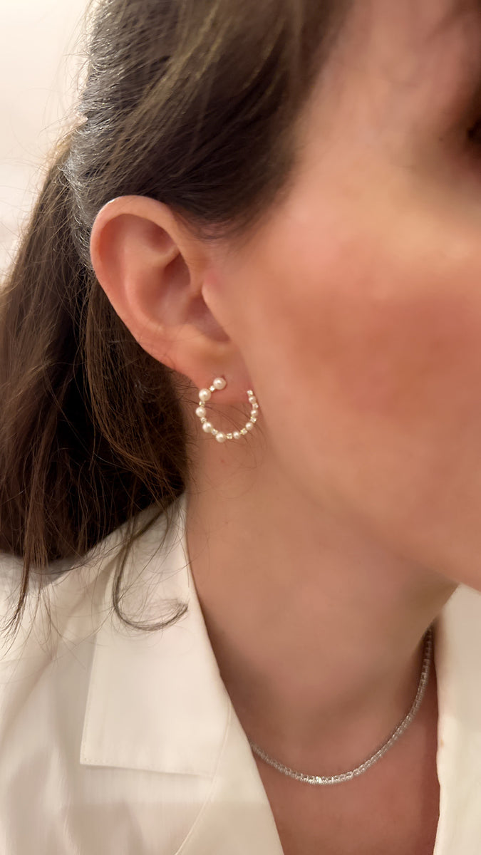 Curved Pearl and Diamond Earrings Nicole Rose Fine Jewelry