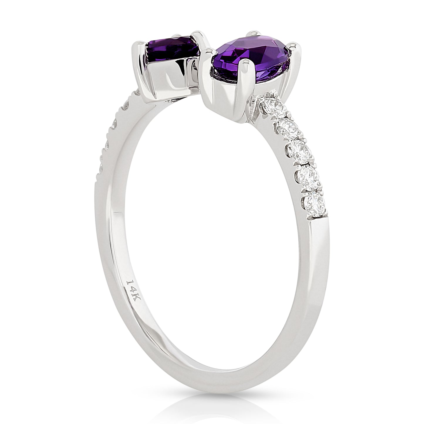 Amethyst and Diamond U Shape Ring - Two