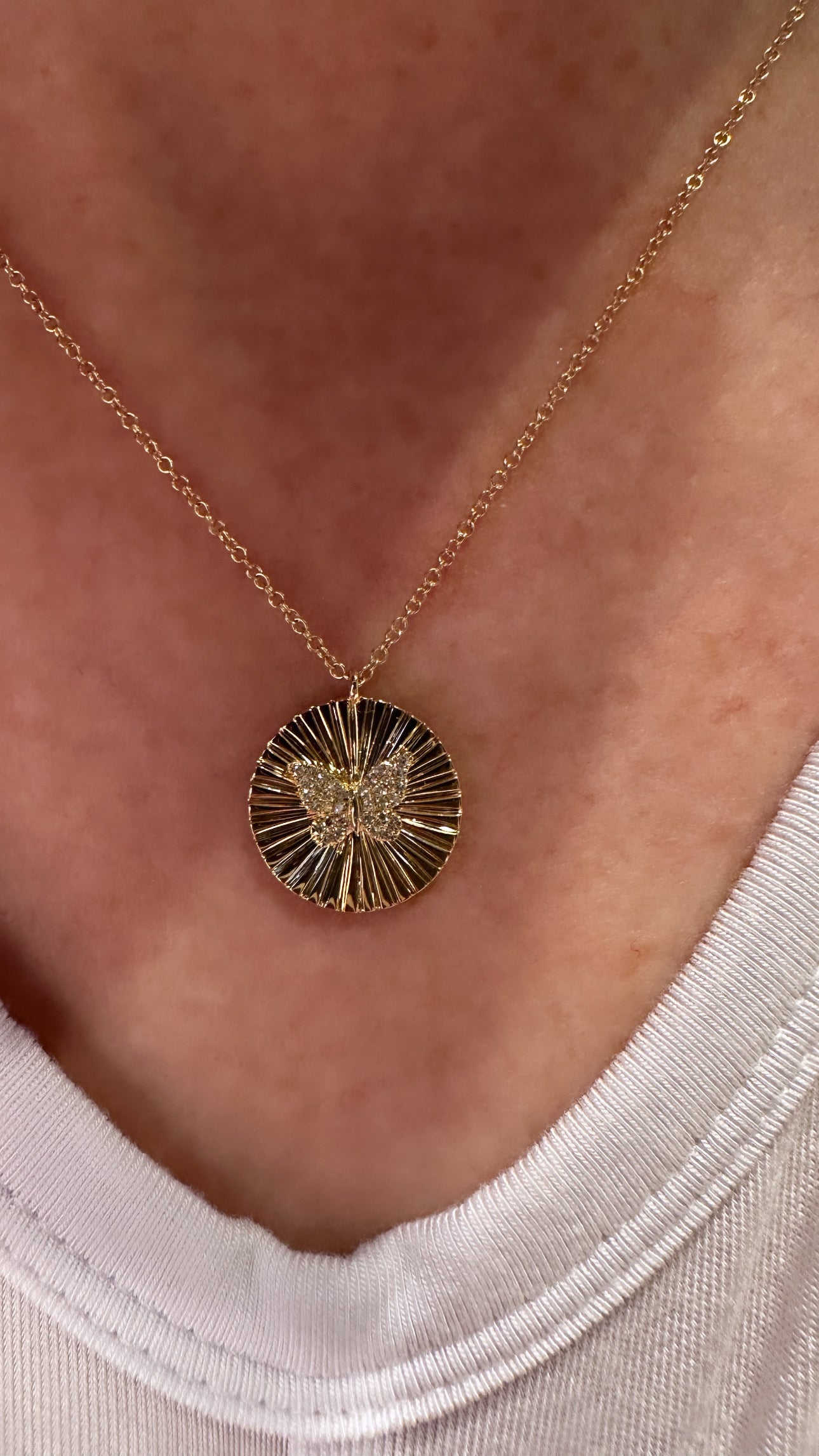 Fluted Diamond Butterfly Disc Pendant