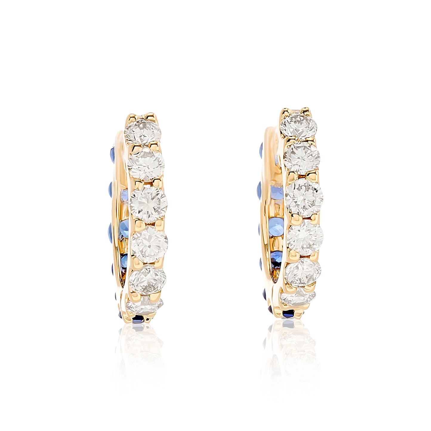 Half Sapphire and Diamond Petite Hoop Earrings