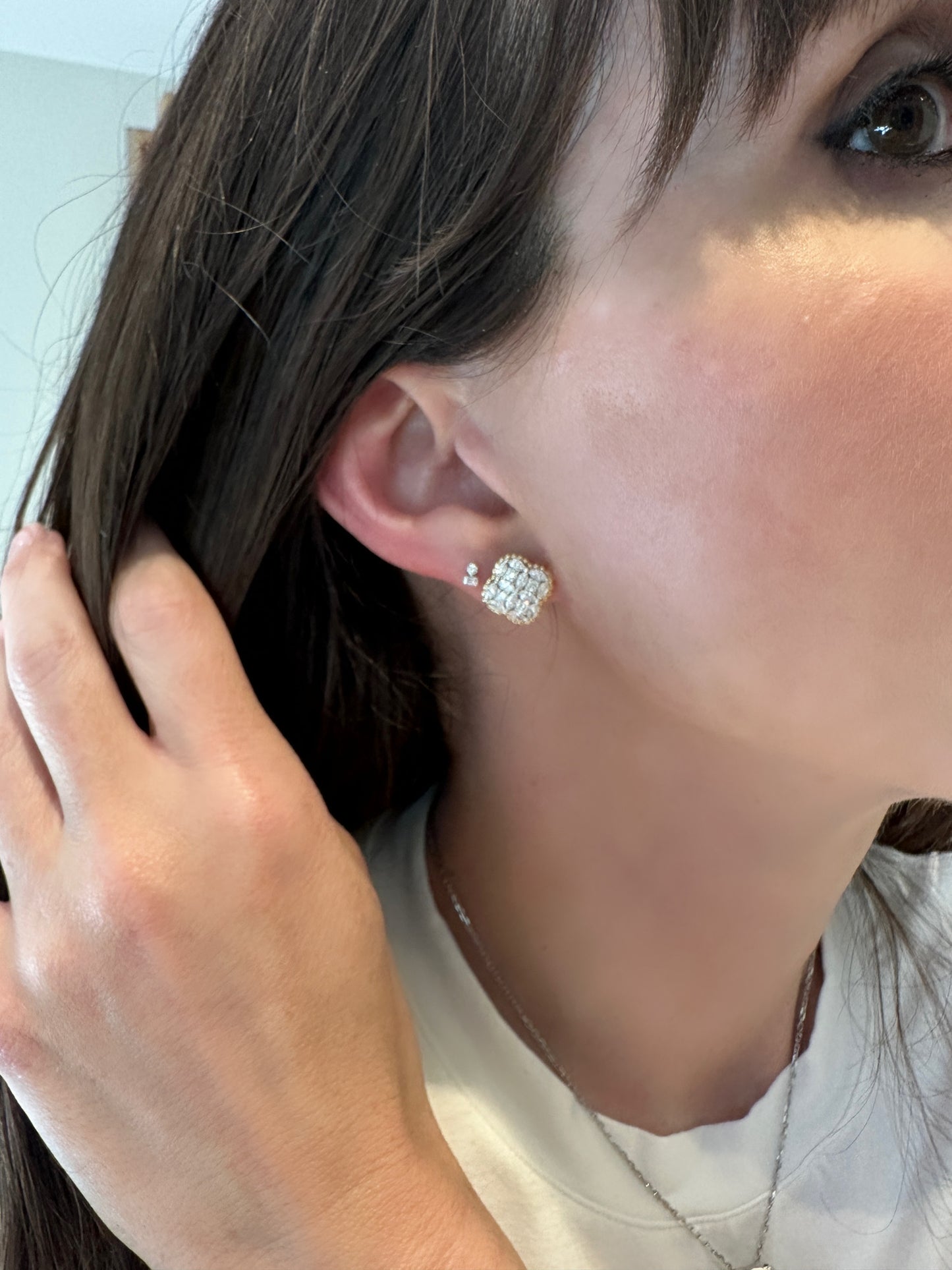 Two Tone Diamond Clover Earrings