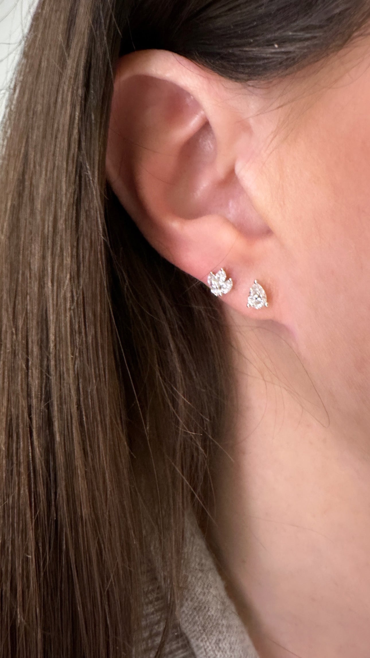 Diamond Leaf Flat Back Stud Earring