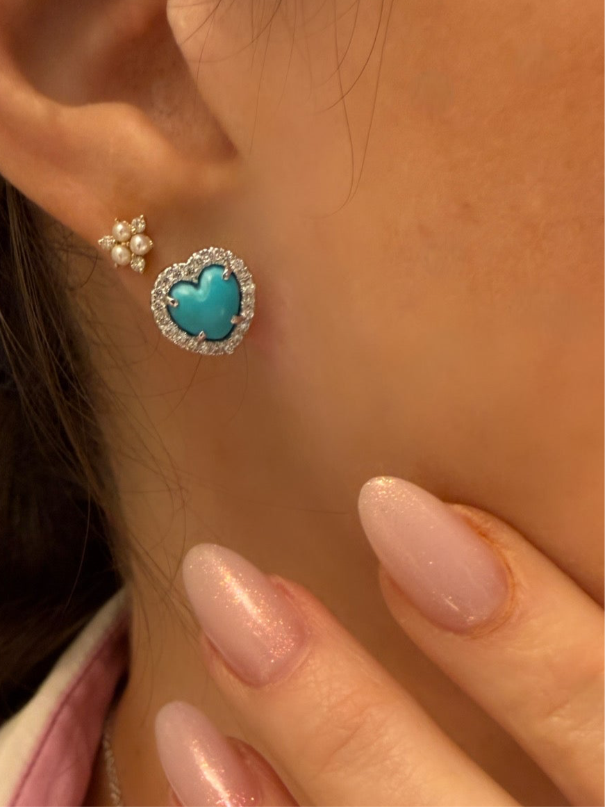 Natural Turquoise and Diamond Heart Earrings