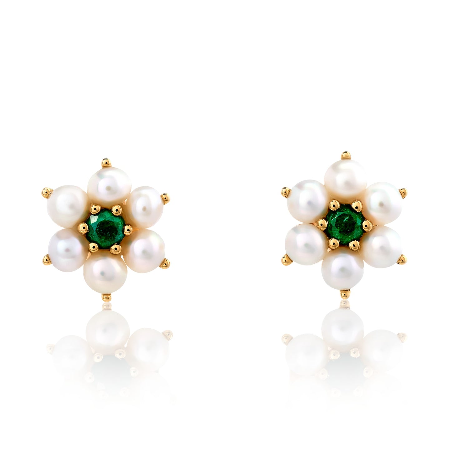 Pearl and Green Emerald Stud Earrings