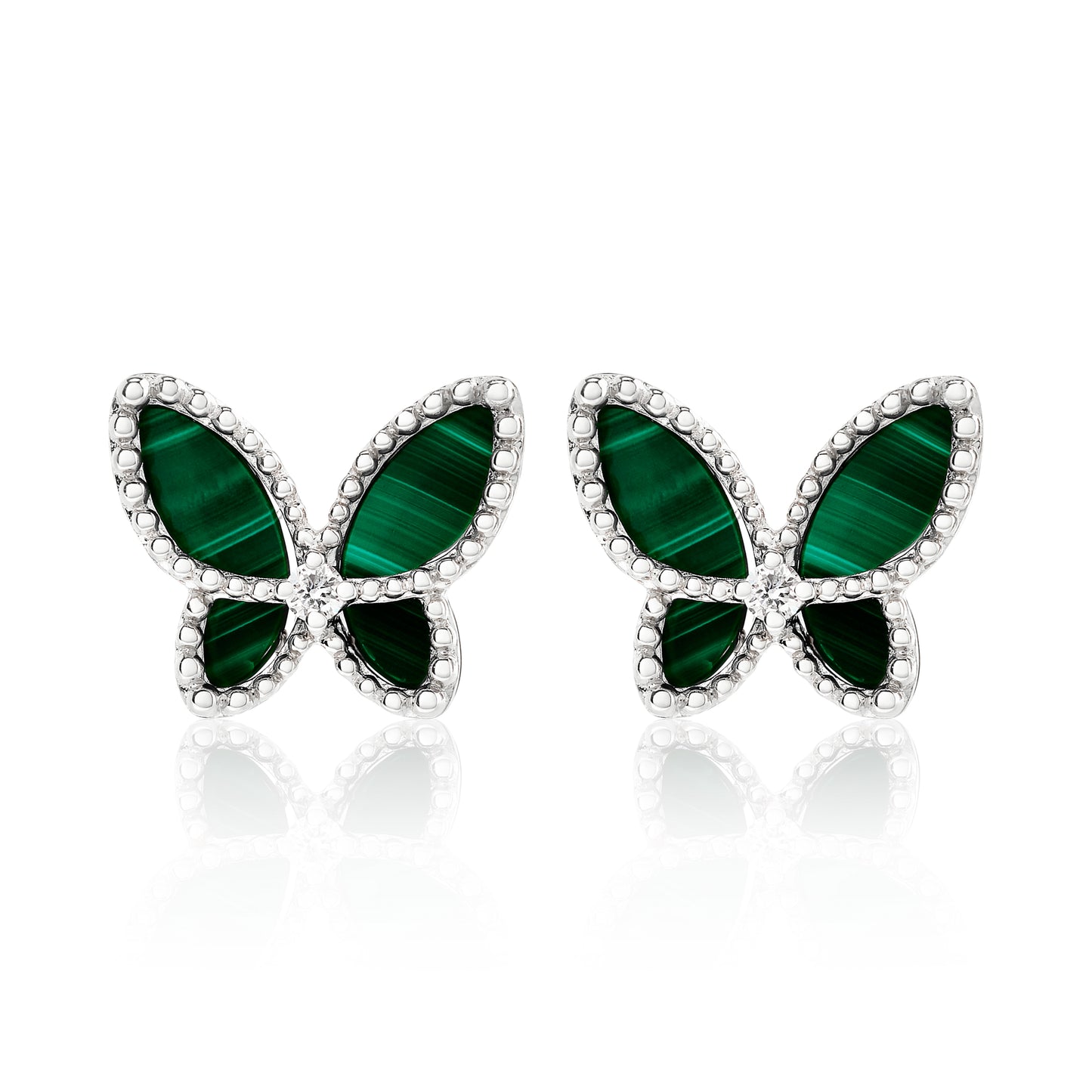 Small Diamond and Malachite Butterfly Earrings