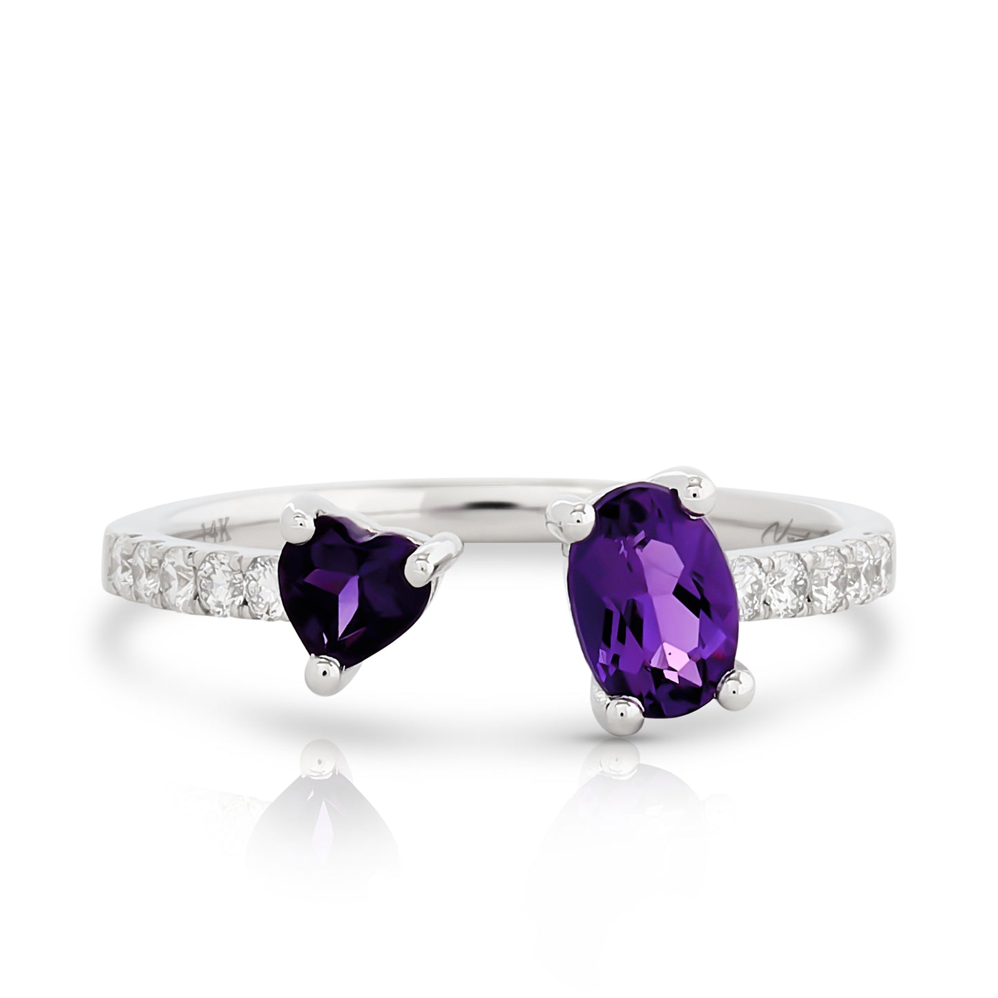 Amethyst and Diamond U Shape Ring