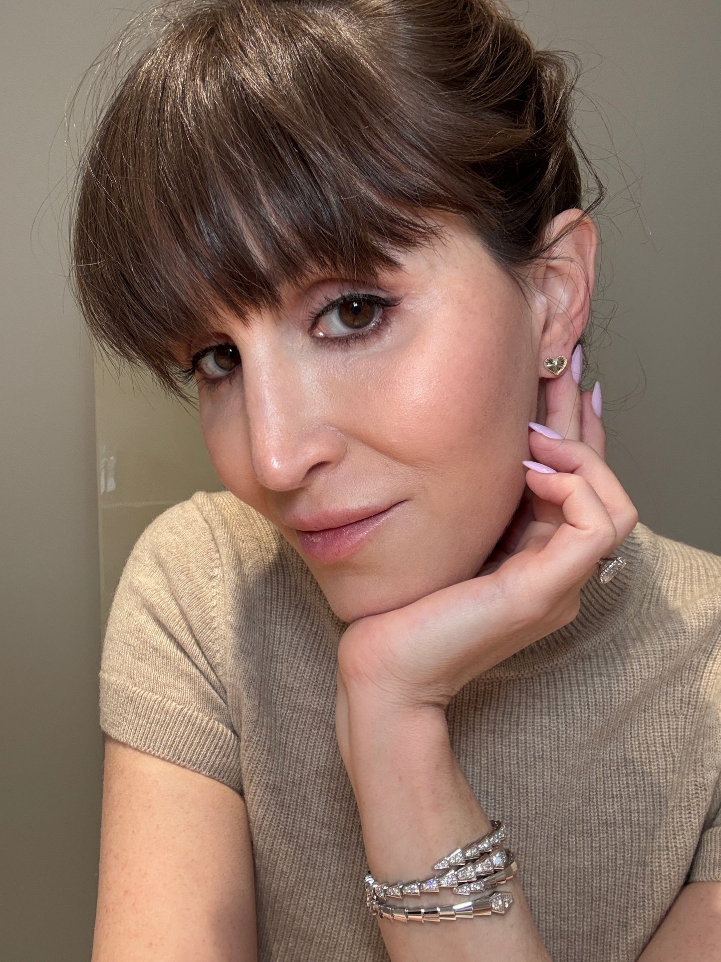 Fluted Heart Gold Stud Earrings