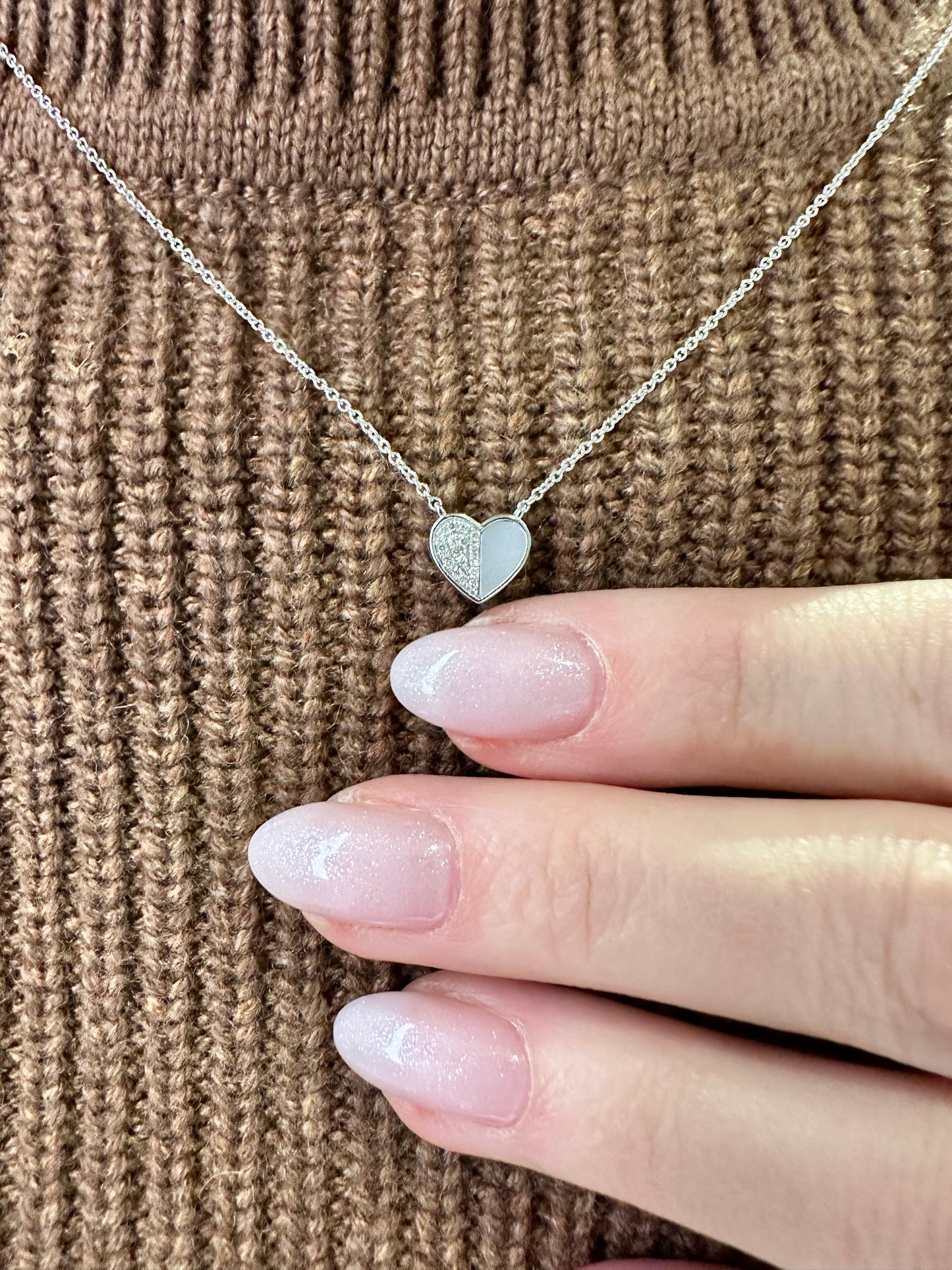 Mother of Pearl and Diamond Heart Pendant