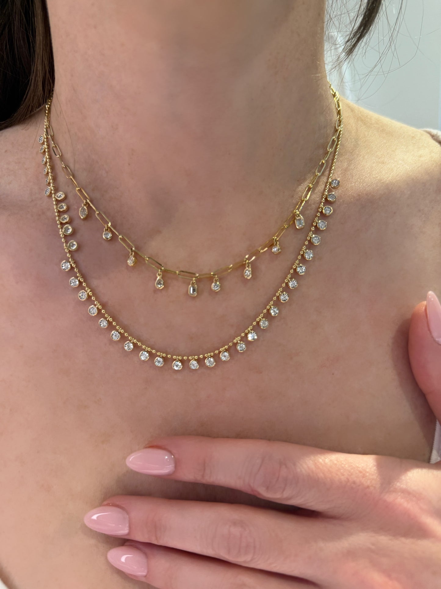 Diamond Bezel Set Ball Charm Necklace