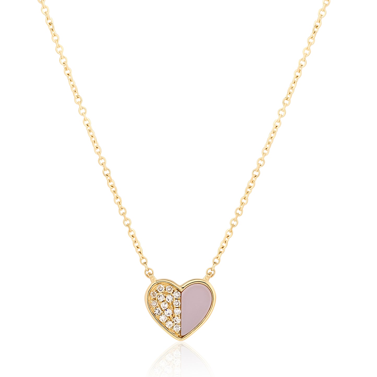 Mother of Pearl and Diamond Heart Pendant - Yellow