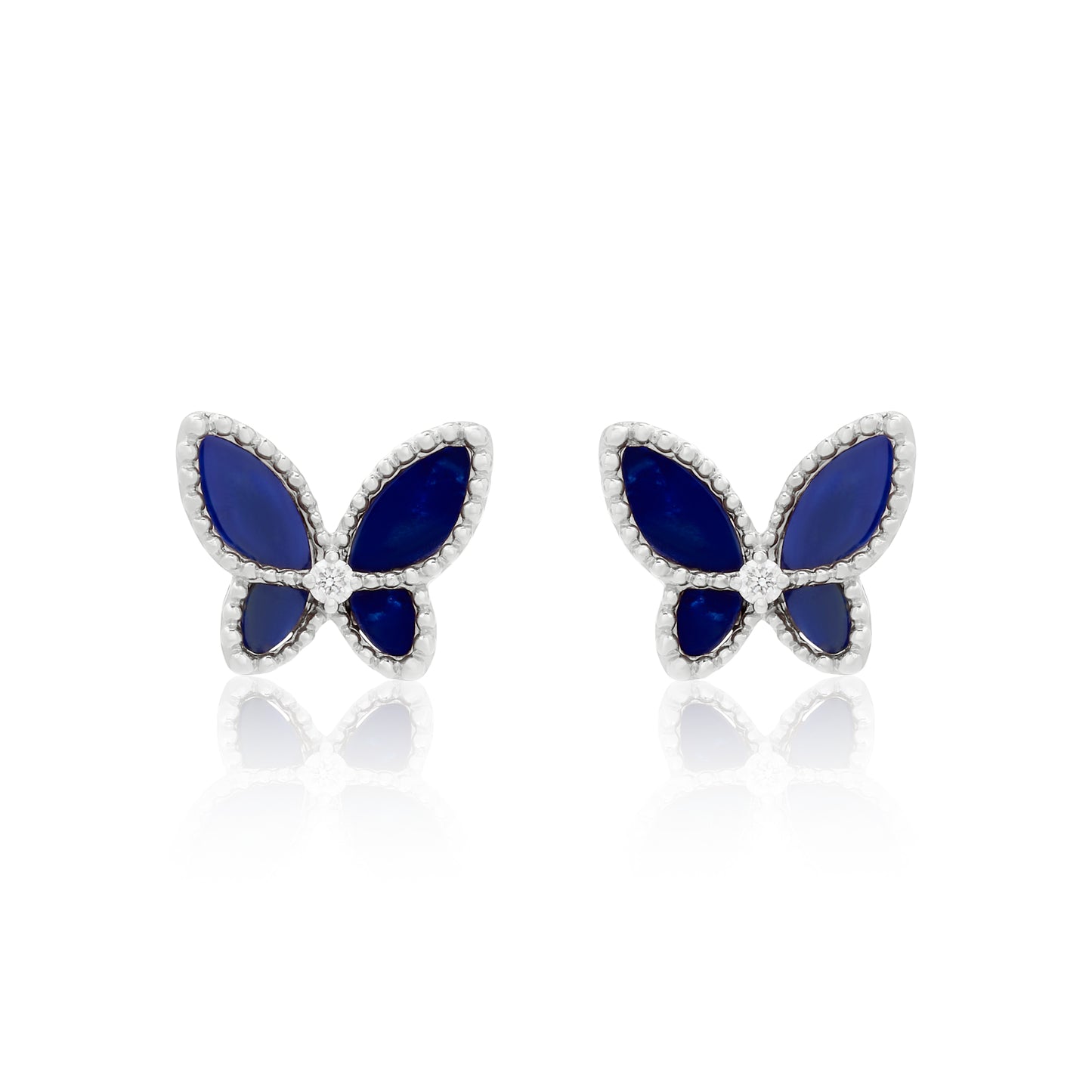 Small Lapis and Diamond Butterfly Stud Earrings