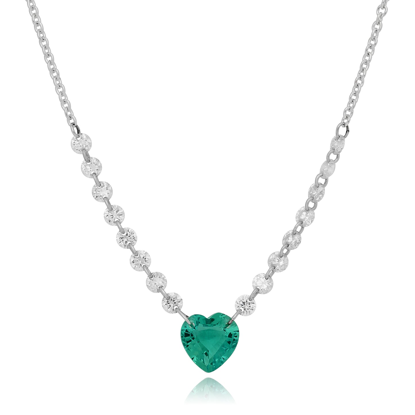 Heart Shape Emerald and Diamond Floating Necklace.