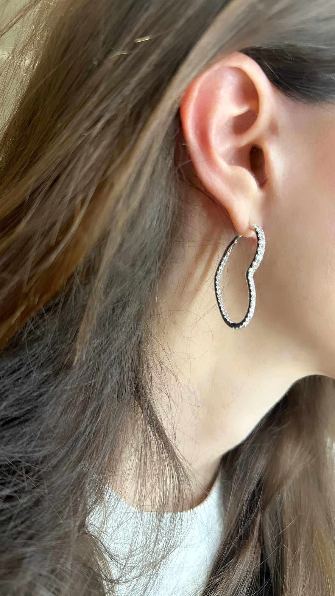Diamond Heart Hoop Earrings - Three