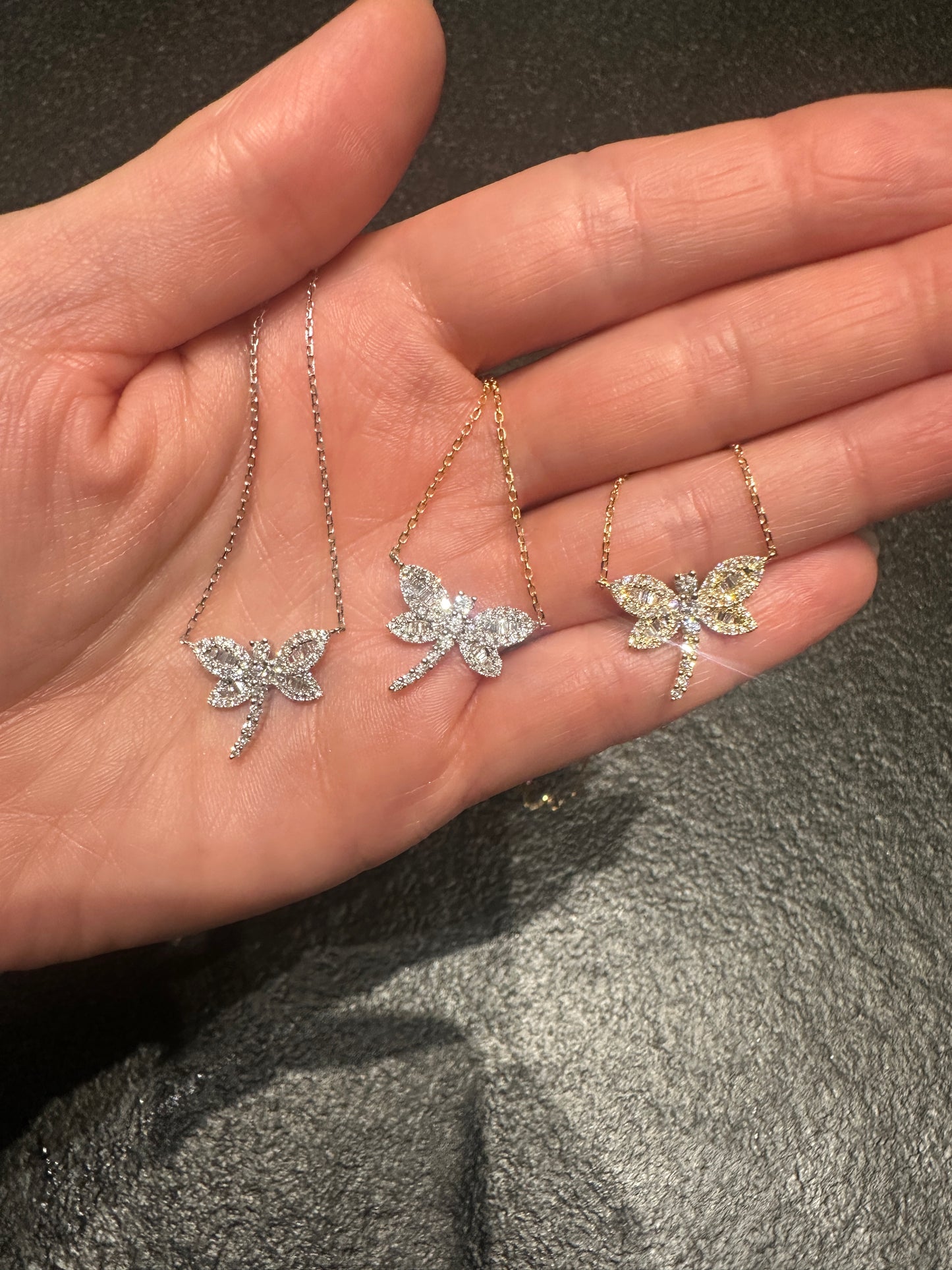 Two Tone Diamond Dragonfly Pendant