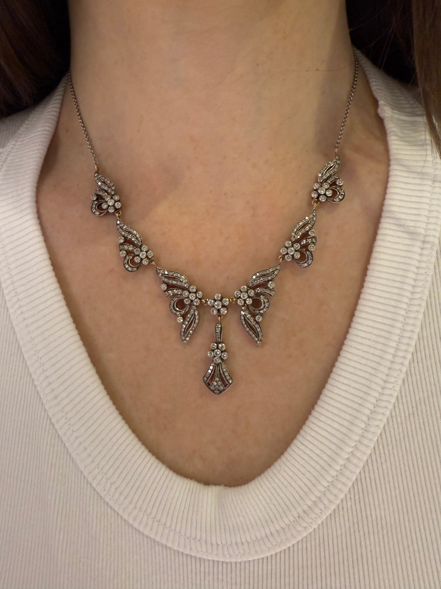 Estate Yellow Gold and Silver Antique Necklace