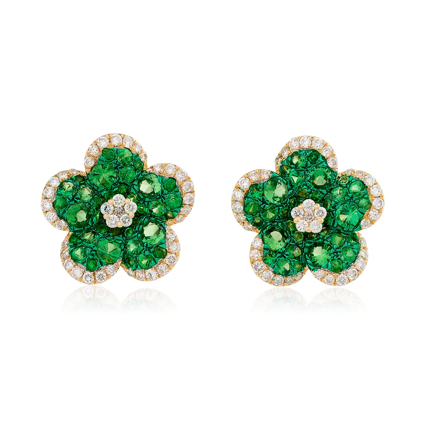 Tsavorite and Diamond Flower Earrings