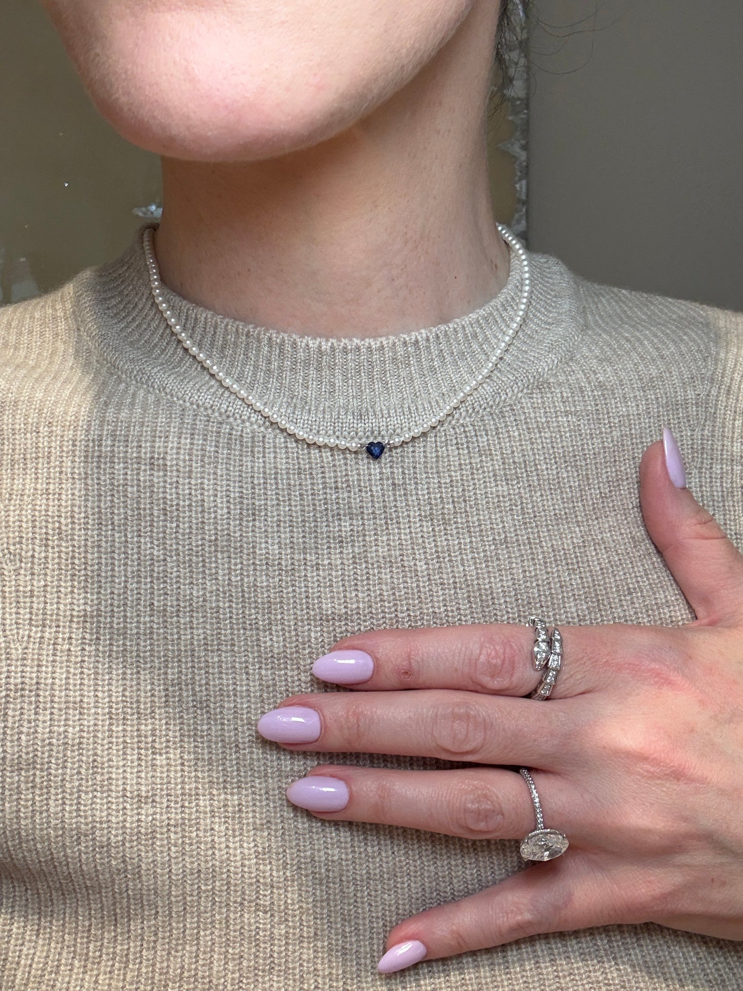 Sapphire Heart and Pearl Necklace