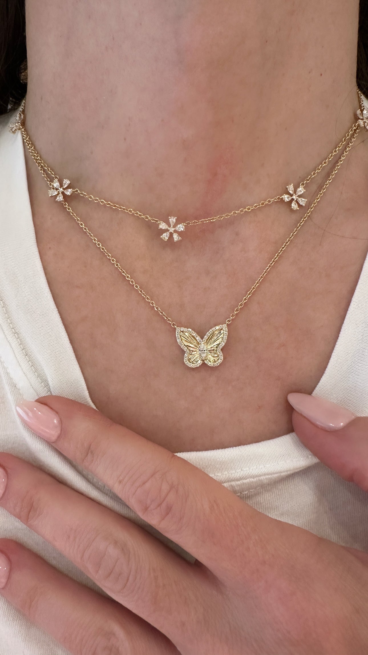 Fluted Gold and Diamond Butterfly Pendant