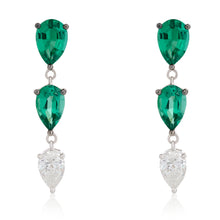 Load image into Gallery viewer, Pear Shape Emerald and Diamond Dangle Earrings