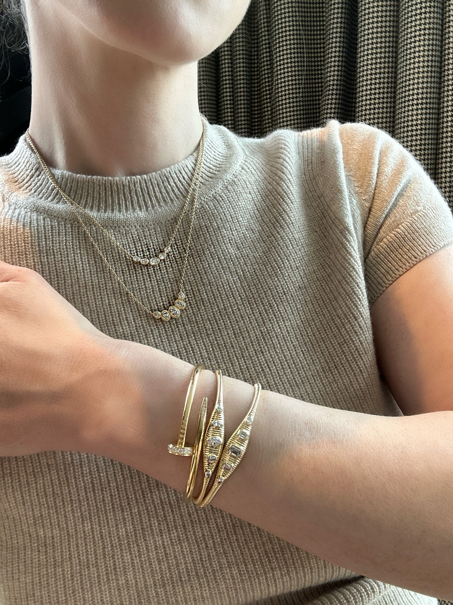 Pear and Marquis Fluted Diamond Bangle Bracelet