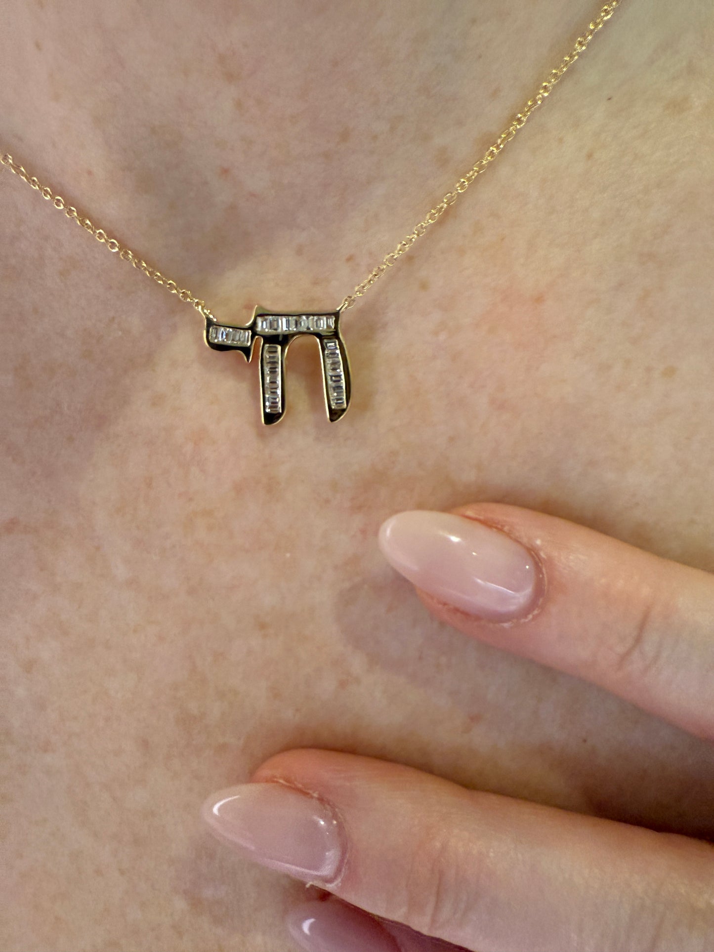 Diamond Baguette Chai Pendant