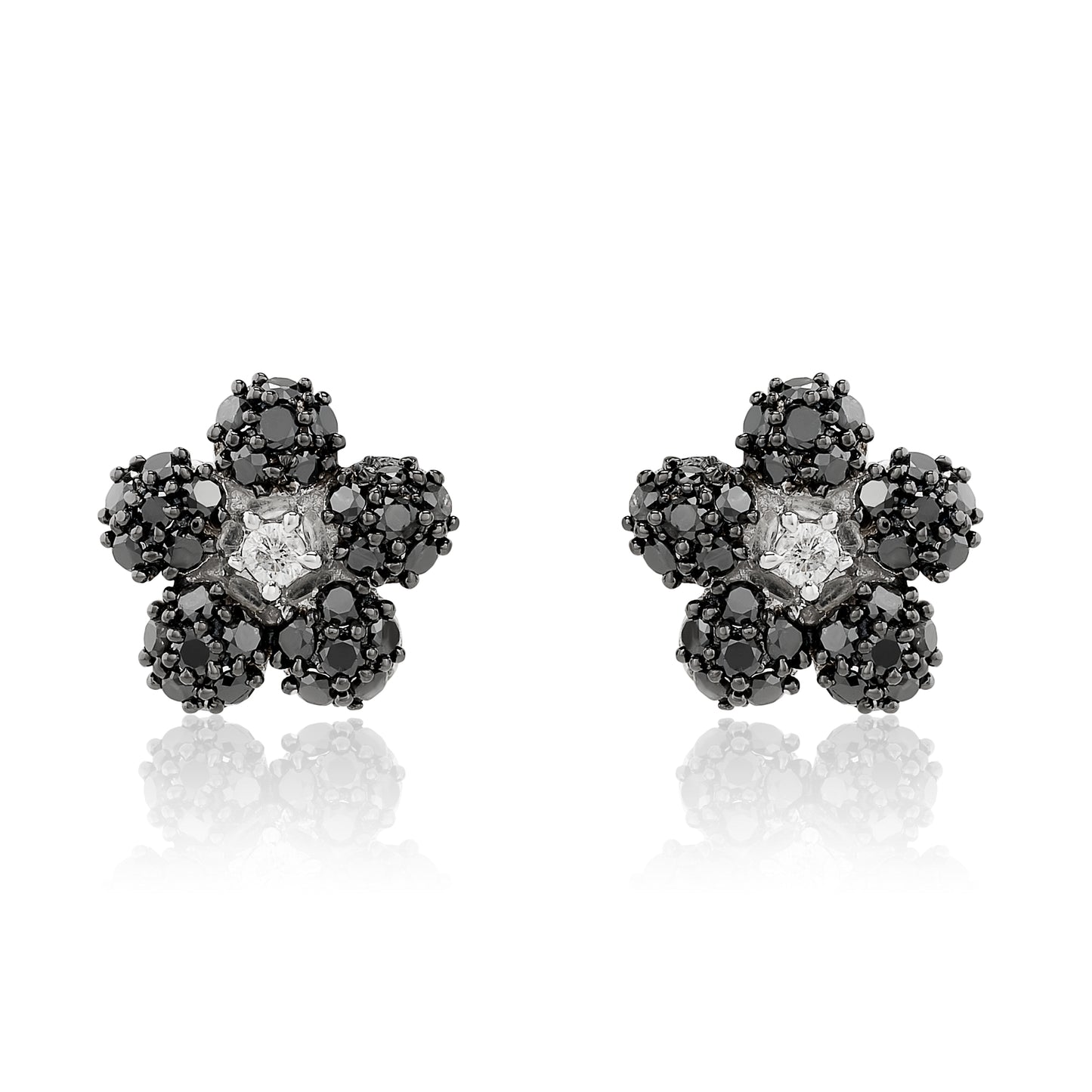 Small Black and White Vibrant Flower Earrings