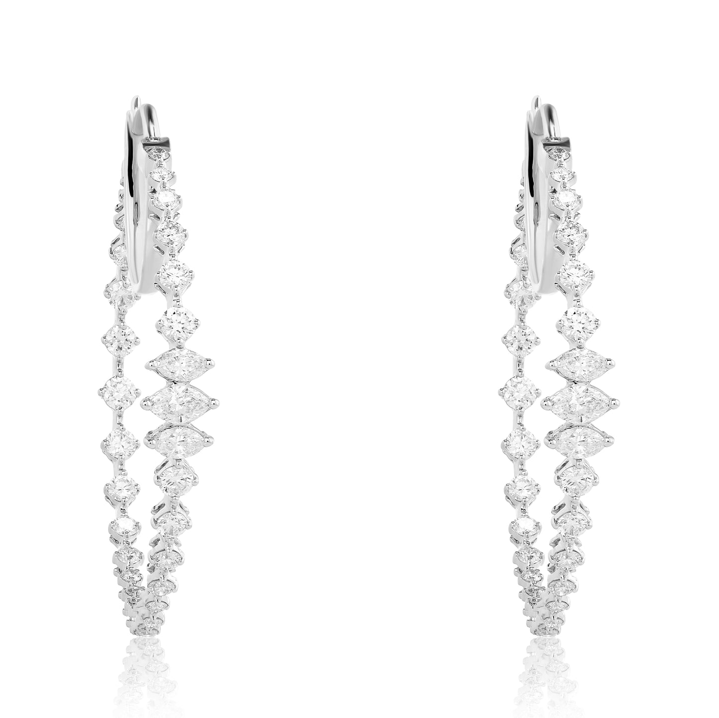 Marquise and Round Diamond Hoop Earrings