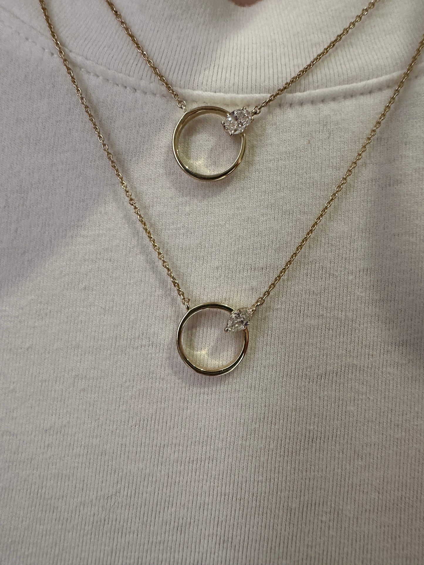 Open Circle Marquise Diamond Pendant