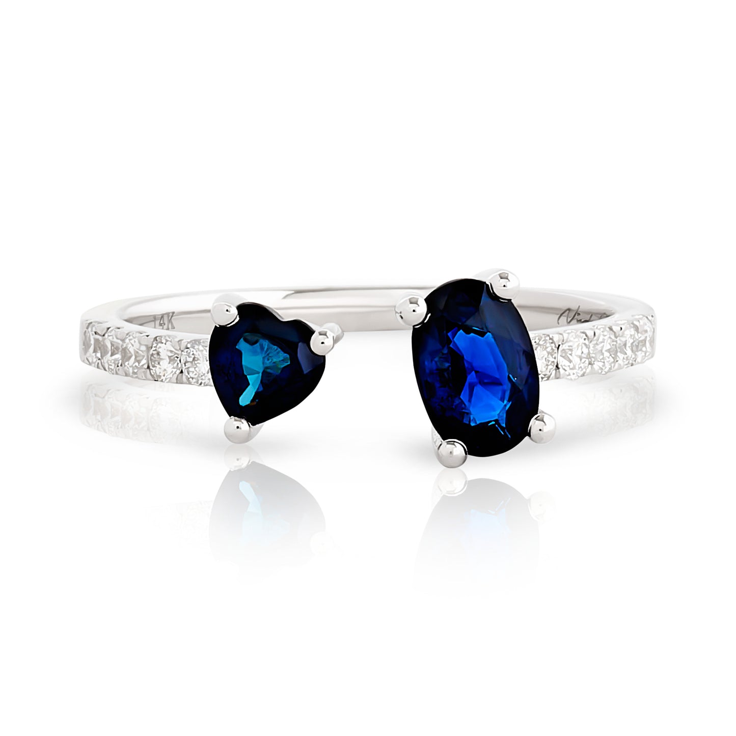 Sapphire and Diamond U Shape Ring
