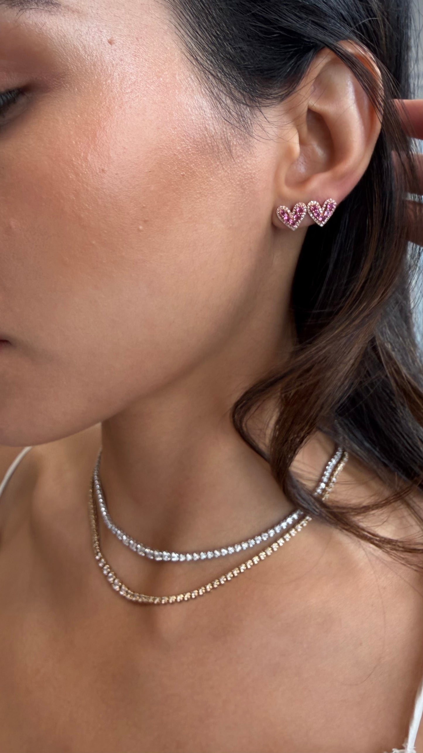 Tourmaline and Diamond "Lovely" Heart Stud Earrings