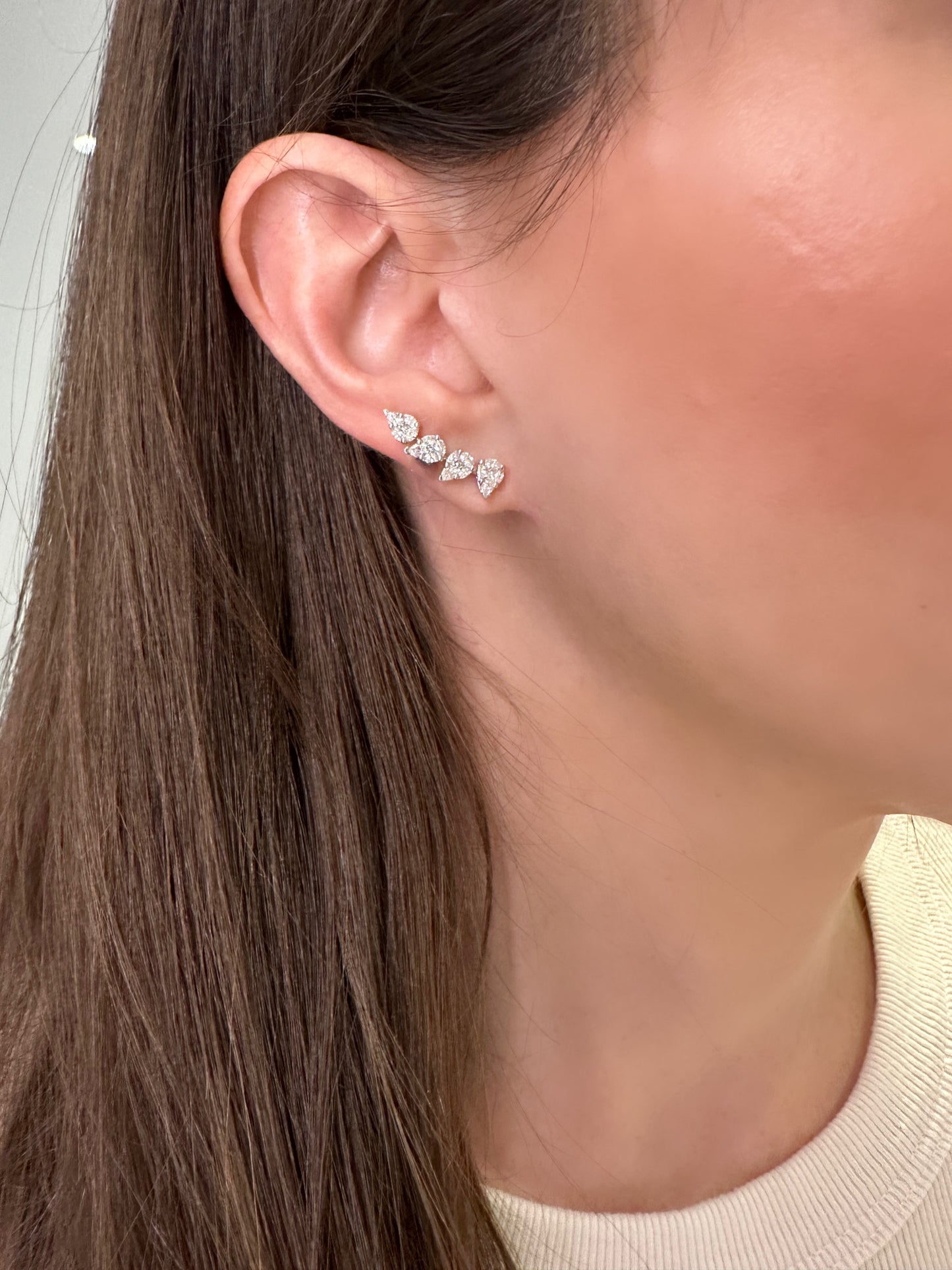 Illusion Pear Shape Diamond Ear Climbers