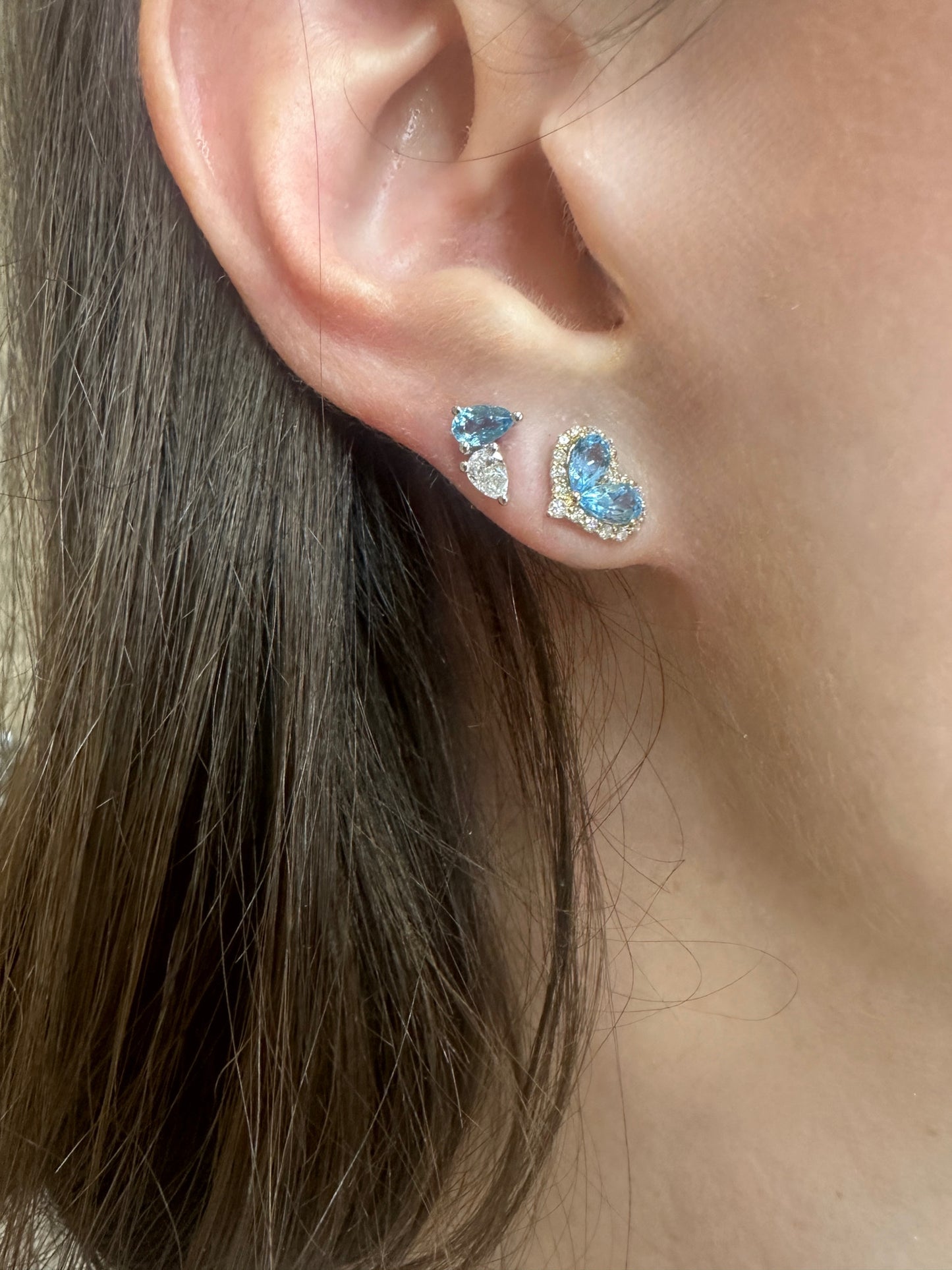 Chubby Topaz and Diamond Heart Stud Earrings
