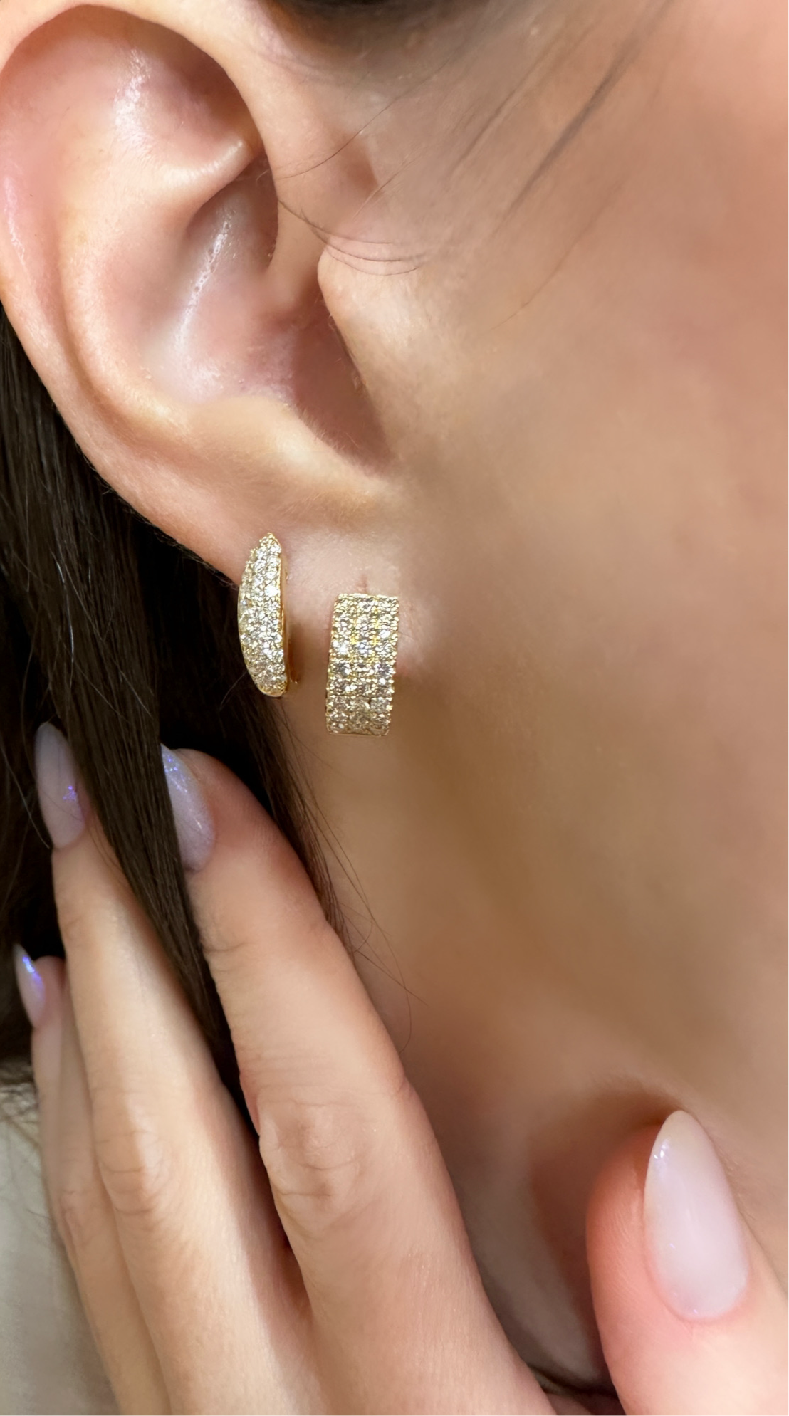 Elongated Pave Diamond Huggie Earrings