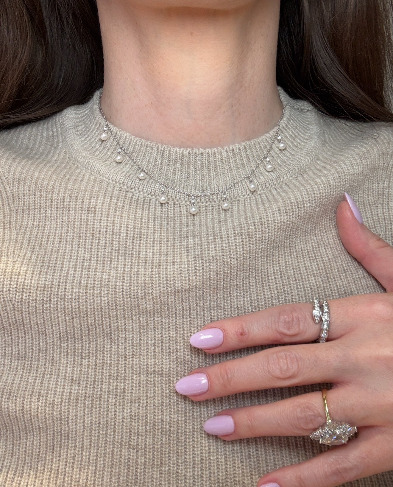 Pearl and Diamond Drop Necklace
