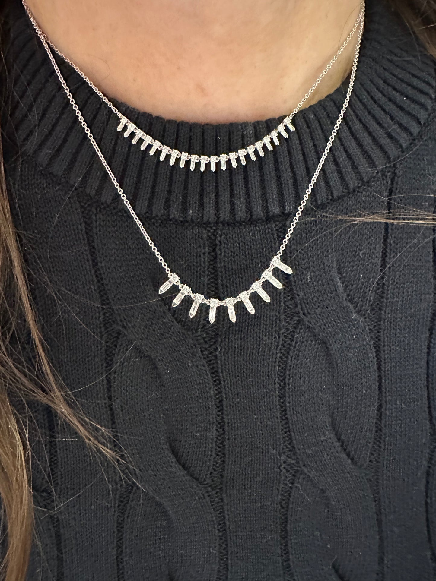 Petite Round and Baguette Diamond Spike Necklace