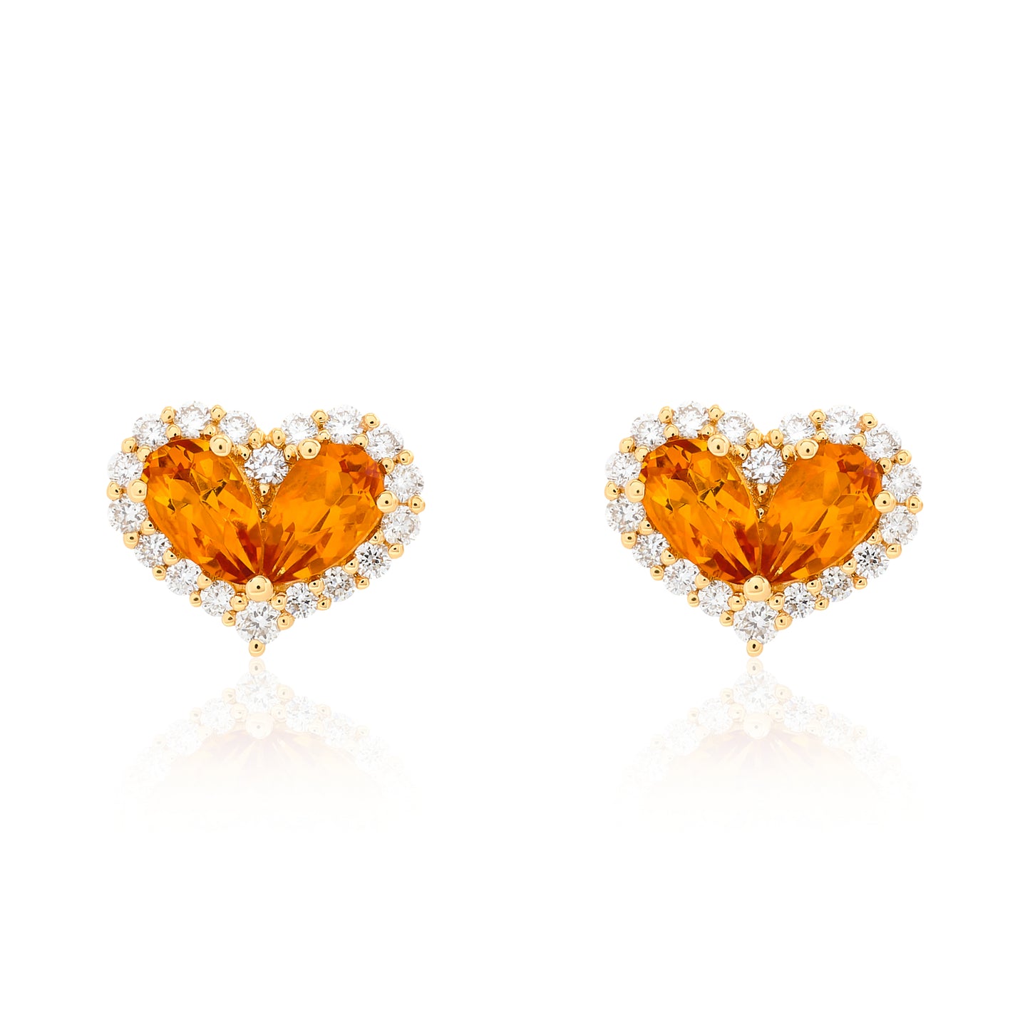 Chubby Citrine and Diamond Heart Stud Earrings
