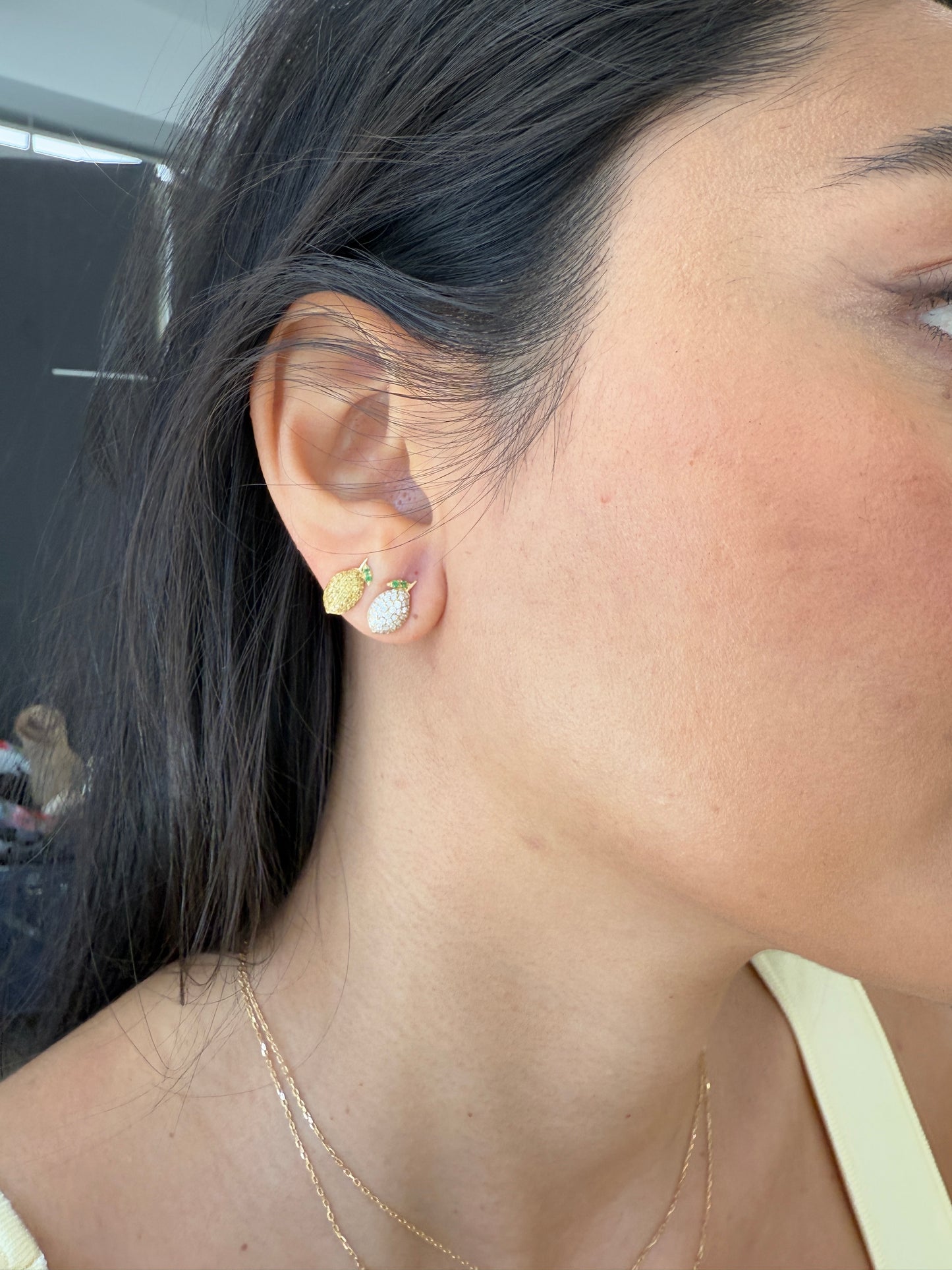 Yellow Sapphire and Tsavorite Lemon Stud Earrings