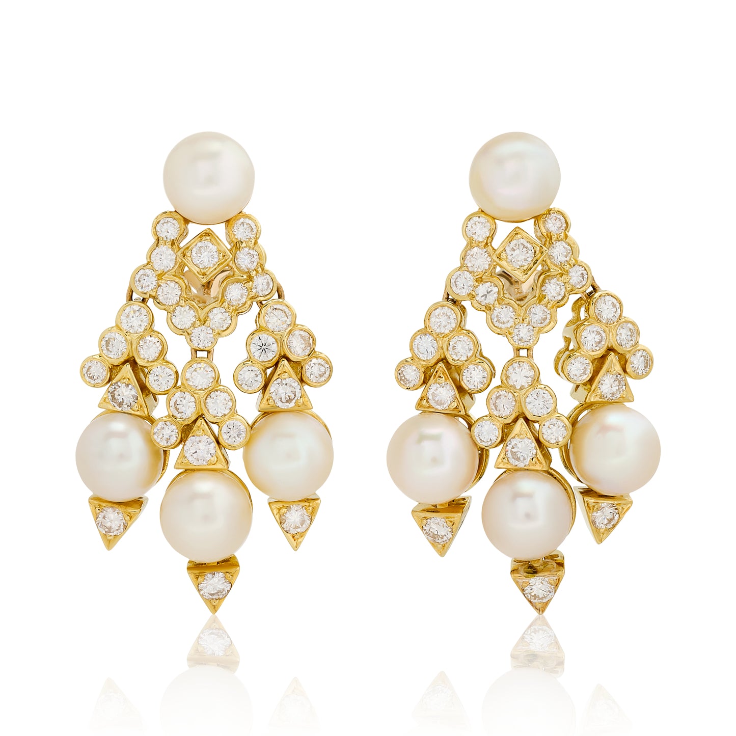 Estate Chandelier Pearl and Diamond Earrings