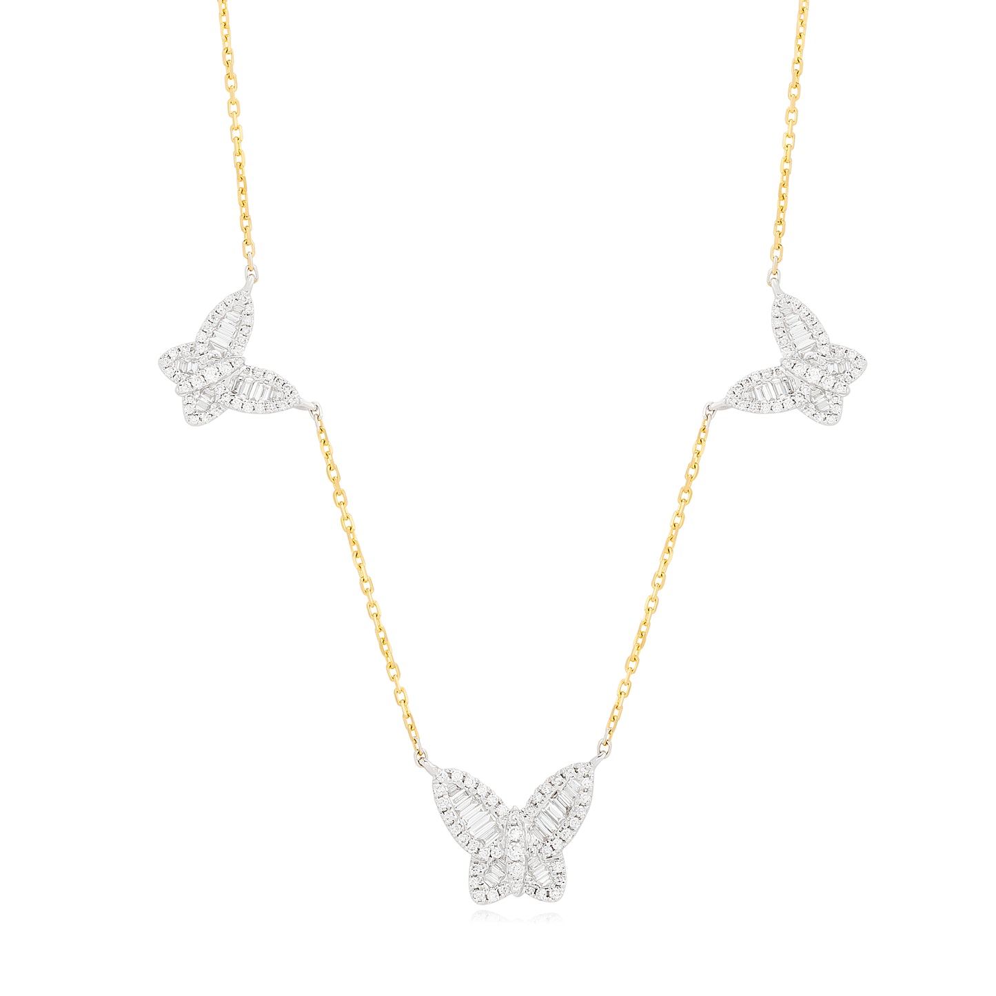 Triple Butterfly Diamond Two Tone Necklace