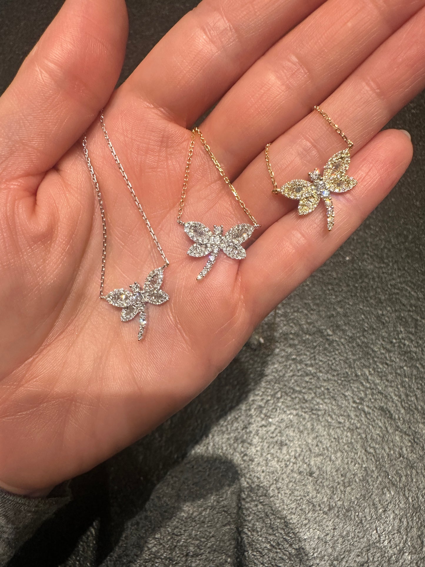 Two Tone Diamond Dragonfly Pendant