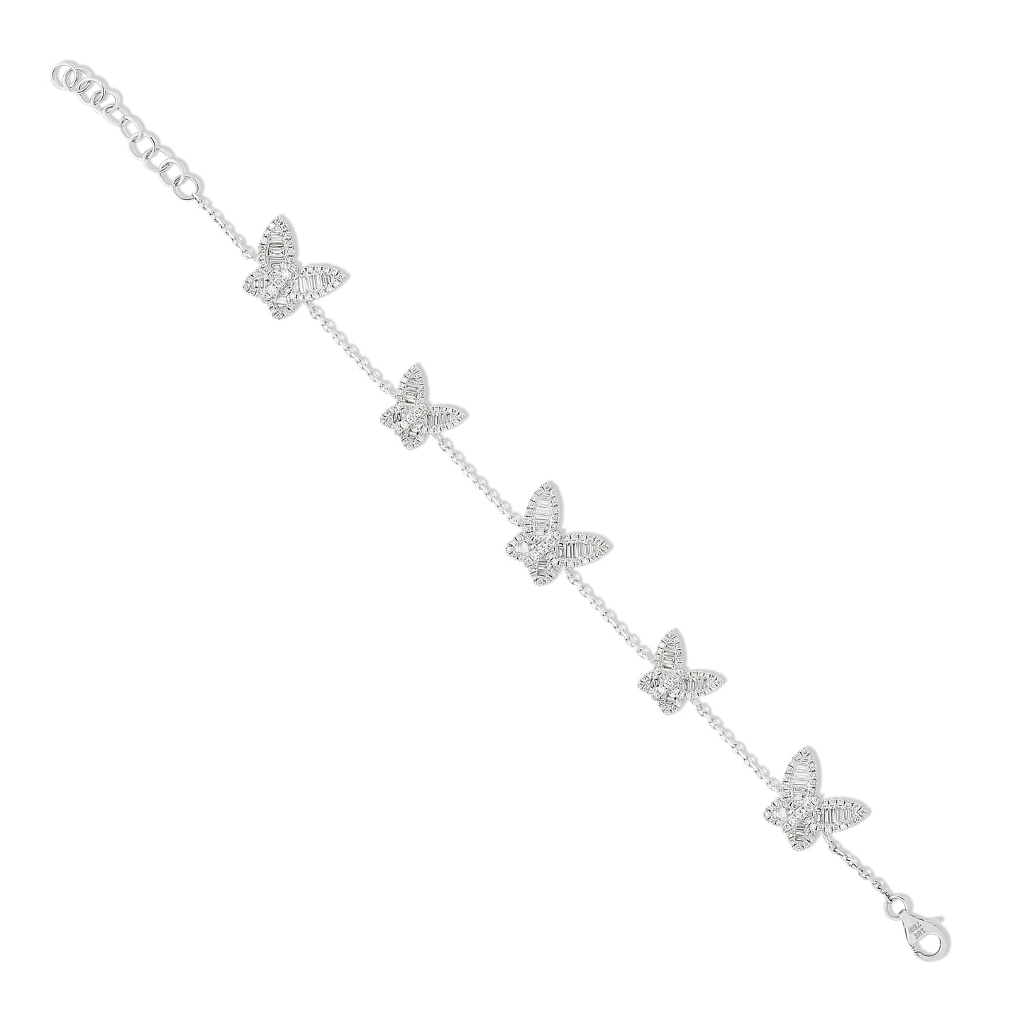Three Medium and Two Petite Five Butterfly Diamond Bracelet