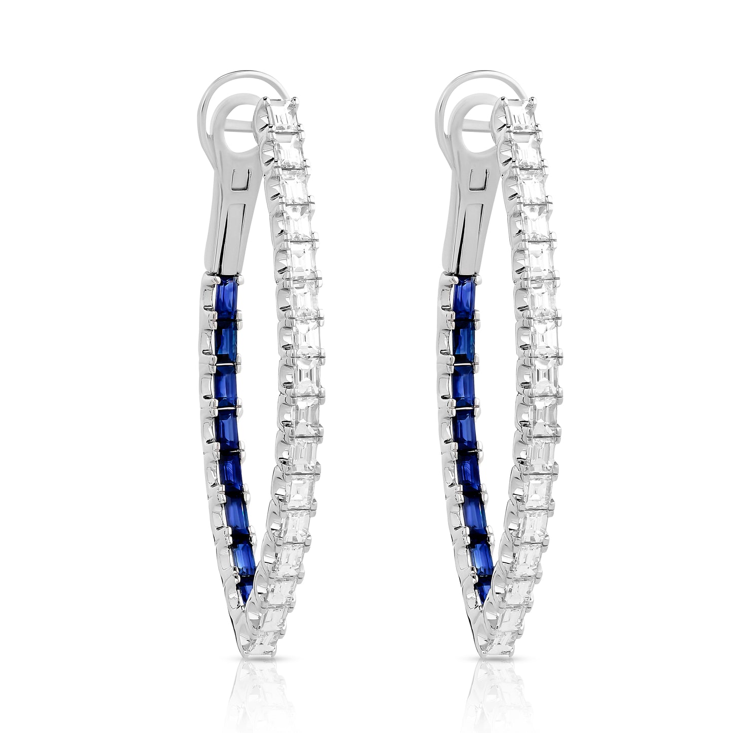 Marquise Shape Sapphire and Diamond Hoops