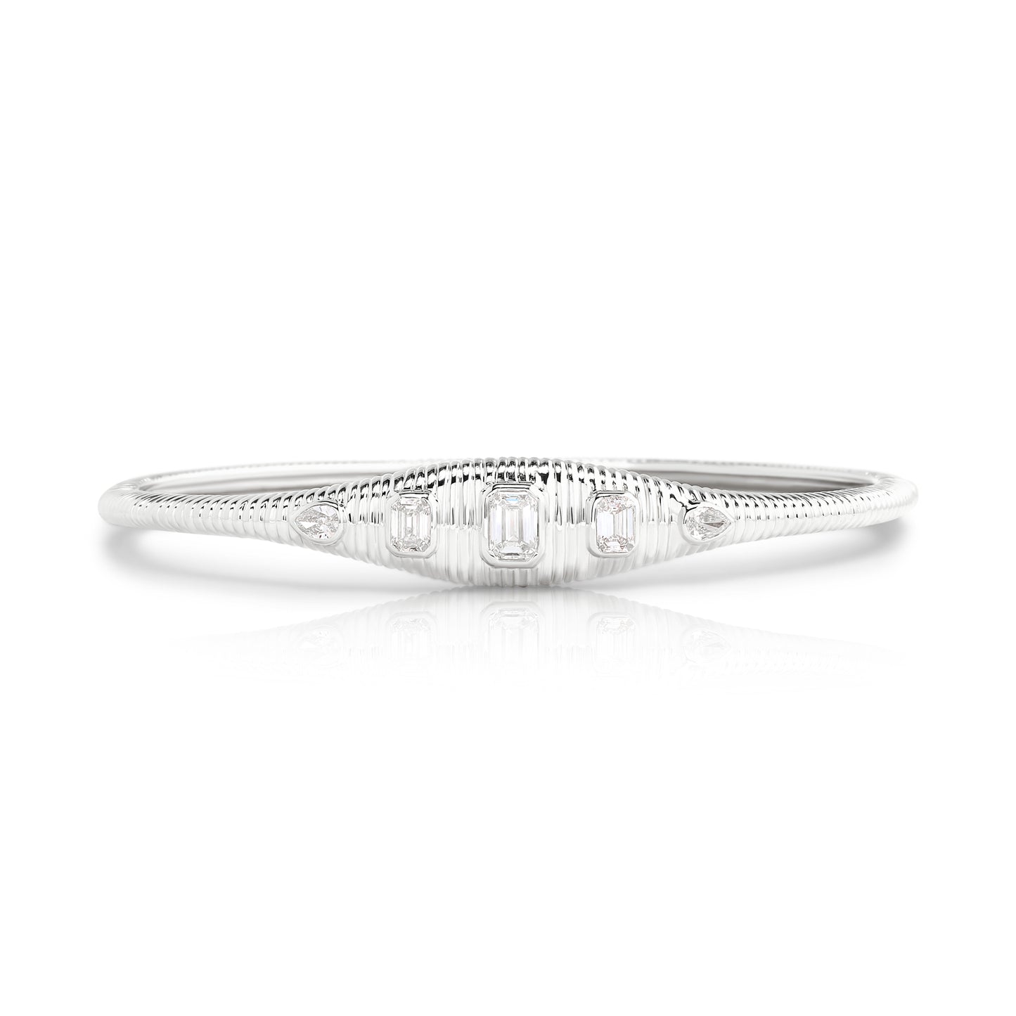 Emerald Cut and Pear Shape Diamond Fluted Bangle Bracelet