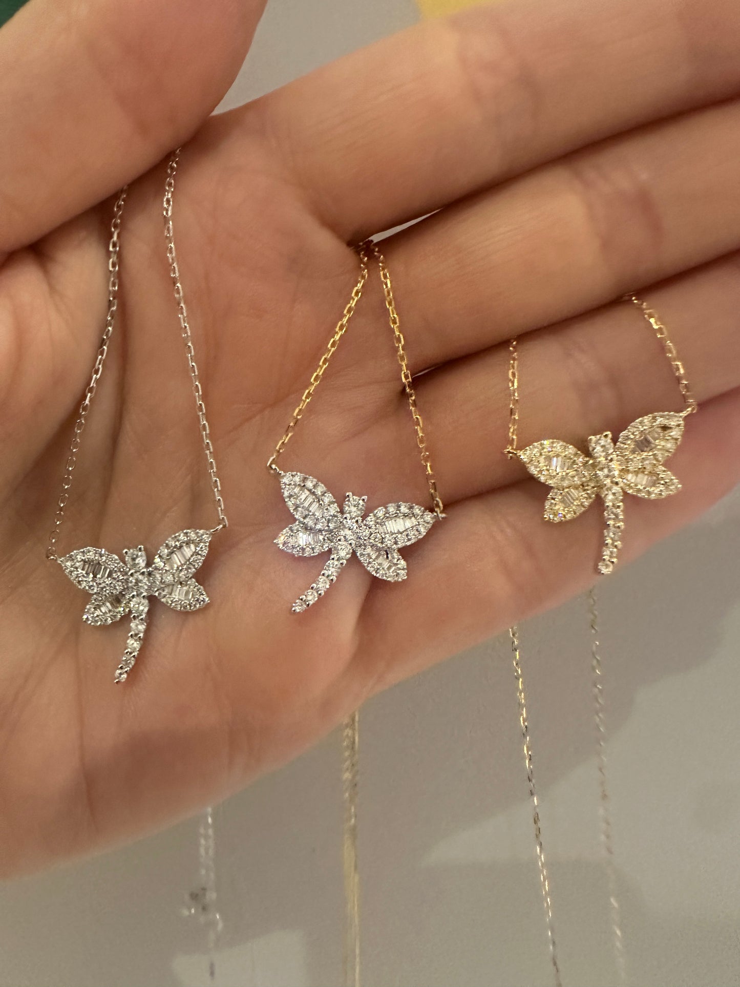 Two Tone Diamond Dragonfly Pendant