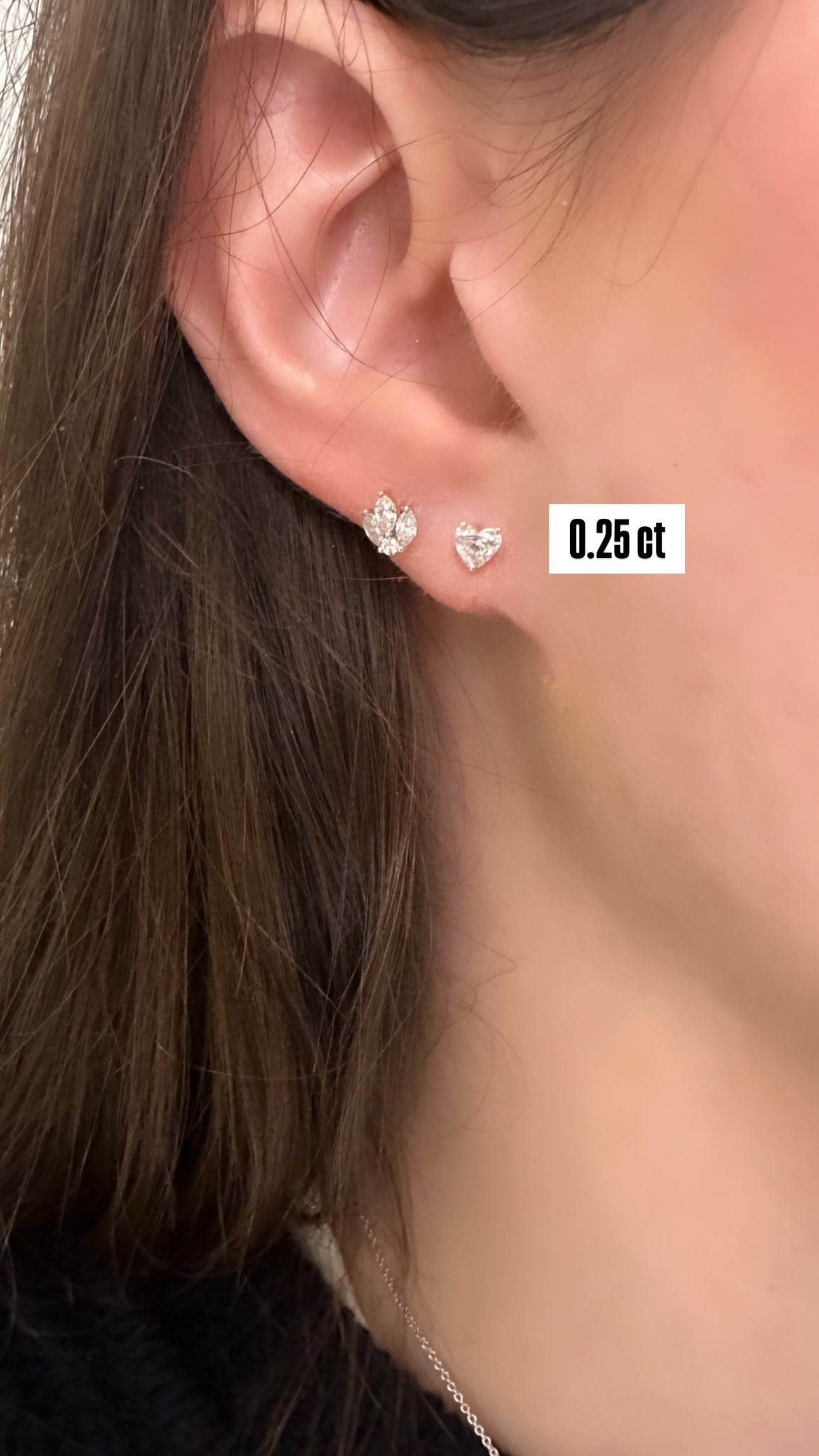Diamond Flat back Heart Stud Earring